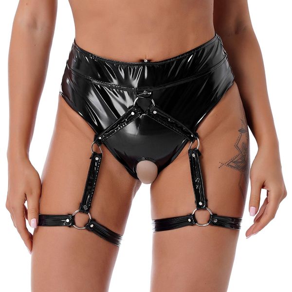 tracksuits women shiny patent leather crotchless briefs o ring leg garter thongs panties lingerie open crotch underwear rave party clubwear, Gray
tracksuits women shiny patent leather crotchless briefs o ring leg garter thongs panties lingerie open crotch underwear rave party clubwear, Gray
