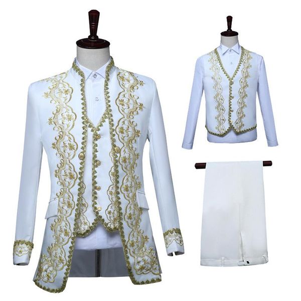 blazers mens 3piece suit medieval embroidered jacket vest pants royal court men's wedding suit european retro court dress costumes, White;black
blazers mens 3piece suit medieval embroidered jacket vest pants royal court men's wedding suit european retro court dress costumes, White;black