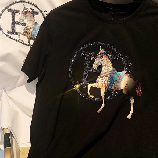 european station summer short t-shirt men's pure cotton warhorse letter korean version diamond fashion white half sleeve, White;black
european station summer short t-shirt men's pure cotton warhorse letter korean version diamond fashion white half sleeve, White;black