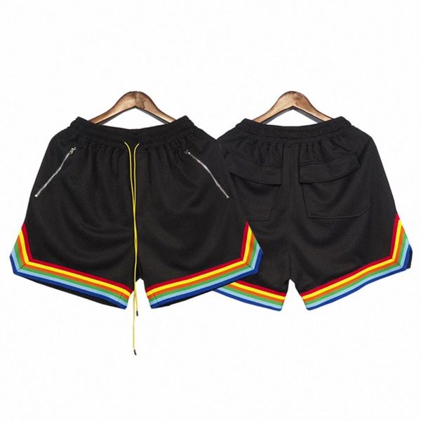 summer high street trendy brand shorts mesh fabric rainbow sports casual pants young men's loose straight pants z1pg#, White;black
summer high street trendy brand shorts mesh fabric rainbow sports casual pants young men's loose straight pants z1pg#, White;black