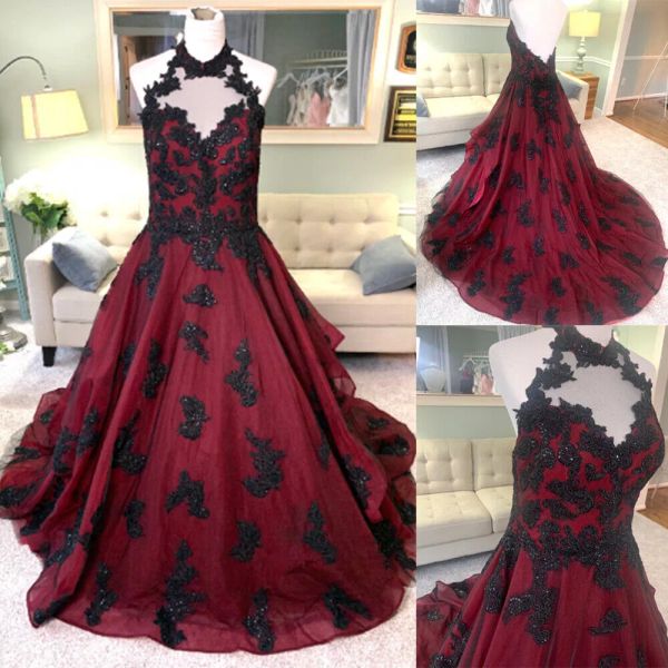 2023 vintage burgundy wedding dresses bridal gown halter sleeveless tulle a line black lace applique beaded custom made sweep train plus siz, White
2023 vintage burgundy wedding dresses bridal gown halter sleeveless tulle a line black lace applique beaded custom made sweep train plus siz, White