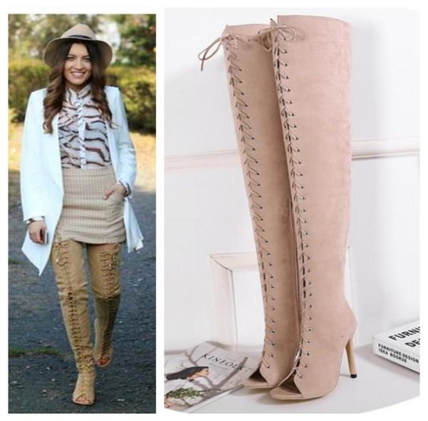 women peep toe lace up over the knee thigh high boots designer shoes milan fashion size 34 to 409310033, Black
women peep toe lace up over the knee thigh high boots designer shoes milan fashion size 34 to 409310033, Black
