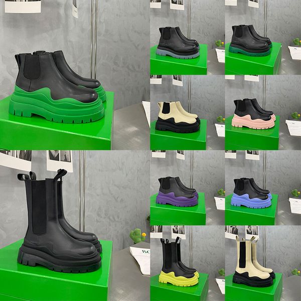 women men designer boots tire chelsea leather half ankle boots fashion wave blue colored rubber outsole elastic webbing boot, Black
women men designer boots tire chelsea leather half ankle boots fashion wave blue colored rubber outsole elastic webbing boot, Black
