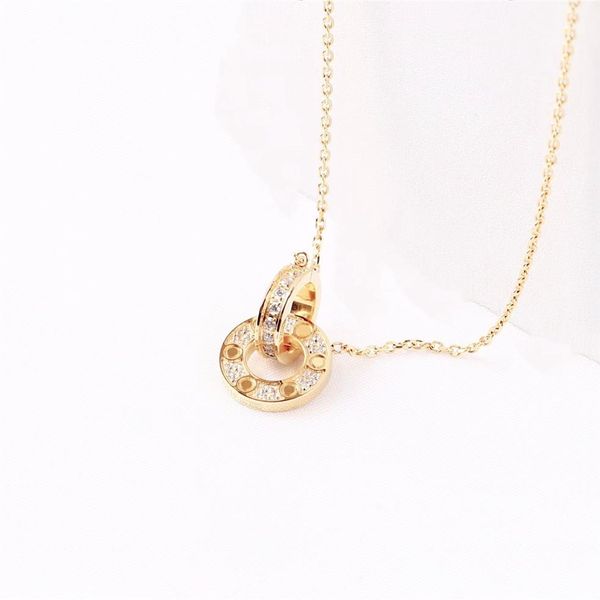 18k gold double ring necklace designer women's pendant girl's valentine's day gift 316l stainless steel jewelry fac342o, Silver
18k gold double ring necklace designer women's pendant girl's valentine's day gift 316l stainless steel jewelry fac342o, Silver