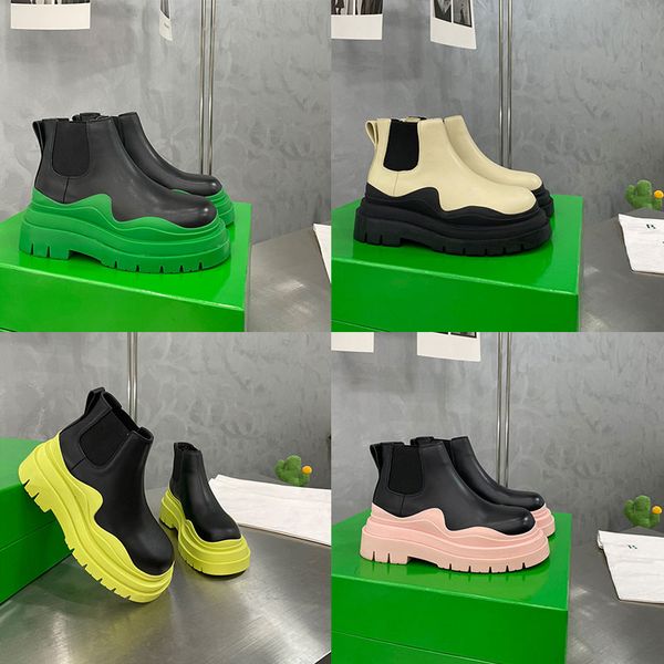 2023 women men designer boots tire leather half ankle boots fashion wave blue colored rubber clear outsole elastic webbing boot, Black
2023 women men designer boots tire leather half ankle boots fashion wave blue colored rubber clear outsole elastic webbing boot, Black