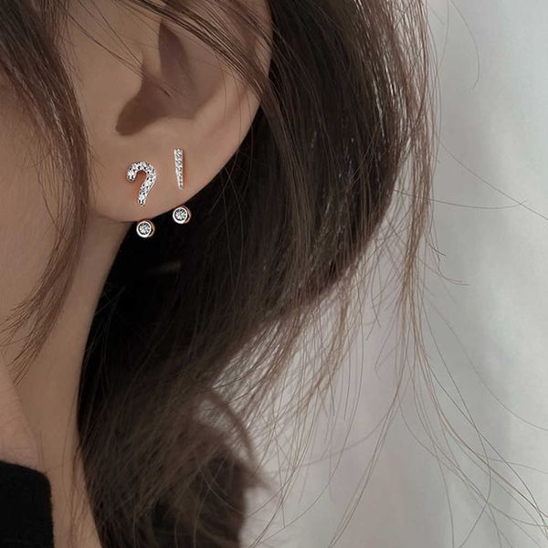 

charm fashion creativity question mark exclamation mark earrings geometry silver color symbol ear studs for women new design jewelry aa23042, Golden