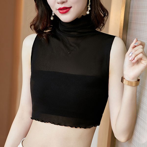 women's tanks camis 1233 summer black white turtleneck women thin perspective mesh elastic sleeveless basic tees skinny 230422
women's tanks camis 1233 summer black white turtleneck women thin perspective mesh elastic sleeveless basic tees skinny 230422