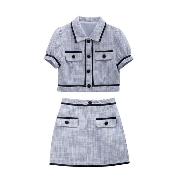 dress blue suits female summer temperament lapel shortsleeved + black skirt twopiece sets women, White
dress blue suits female summer temperament lapel shortsleeved + black skirt twopiece sets women, White