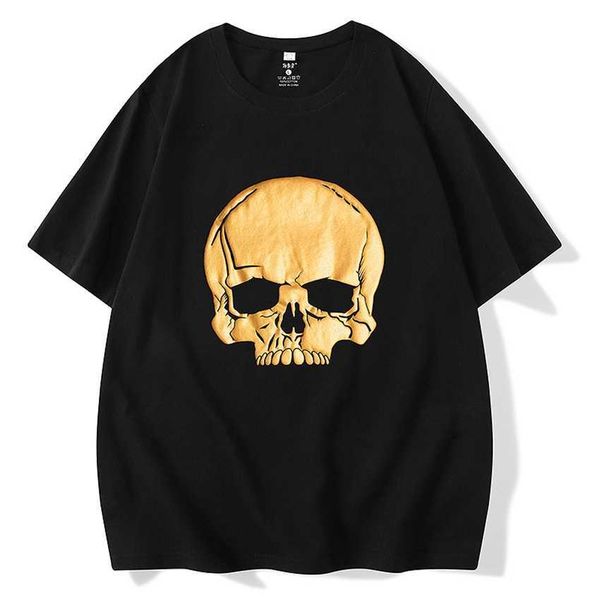 round neck short sleeved t-shirt for men new skull head printing fashion versatile american street, White;black
round neck short sleeved t-shirt for men new skull head printing fashion versatile american street, White;black