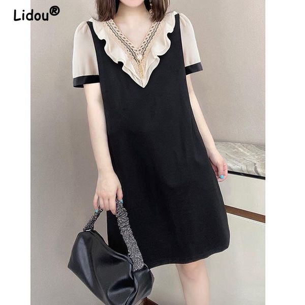 dresses summer 2022 vneck sweet elegan temperament solid color aline dresses button ruffles casual women's clothing chic vestidos, Black;gray
dresses summer 2022 vneck sweet elegan temperament solid color aline dresses button ruffles casual women's clothing chic vestidos, Black;gray