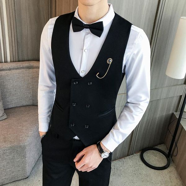 blazers mens suit vest new double breasted solid color business casual formal wear brand fashion mens clothing dress vest, White;black
blazers mens suit vest new double breasted solid color business casual formal wear brand fashion mens clothing dress vest, White;black