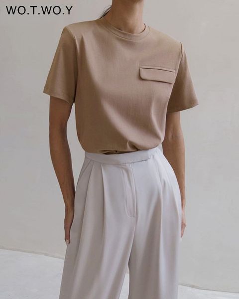 women's t-shirt wotwoy summer casual solid t-shirts women fake pocket o-neck cotton short sleeve tees female basic loose soft harajuku, White
women's t-shirt wotwoy summer casual solid t-shirts women fake pocket o-neck cotton short sleeve tees female basic loose soft harajuku, White