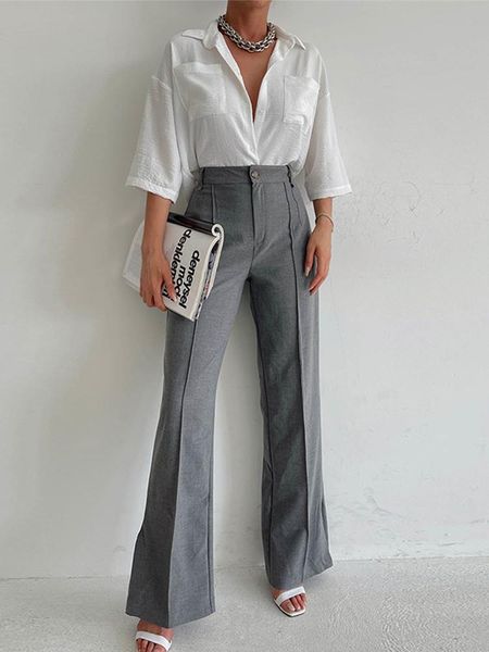 capris women casual loose flare pants chic pleated fashion split elegant office lady trousers 2022 autumn simple allmatch female pant, Black;white
capris women casual loose flare pants chic pleated fashion split elegant office lady trousers 2022 autumn simple allmatch female pant, Black;white
