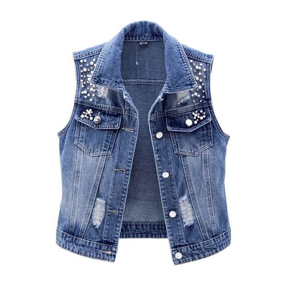vests denim women vest luxury pearls fashion ripped spring summer jeans jacket sleeveless loose short coat causal waistcoats, Black;white
vests denim women vest luxury pearls fashion ripped spring summer jeans jacket sleeveless loose short coat causal waistcoats, Black;white