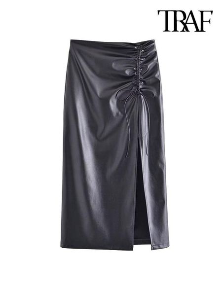 dresses traf women fashion with drawstring tie front slit faux leather midi skirt vintage high waist back zipper female skirts mujer, White;black
dresses traf women fashion with drawstring tie front slit faux leather midi skirt vintage high waist back zipper female skirts mujer, White;black