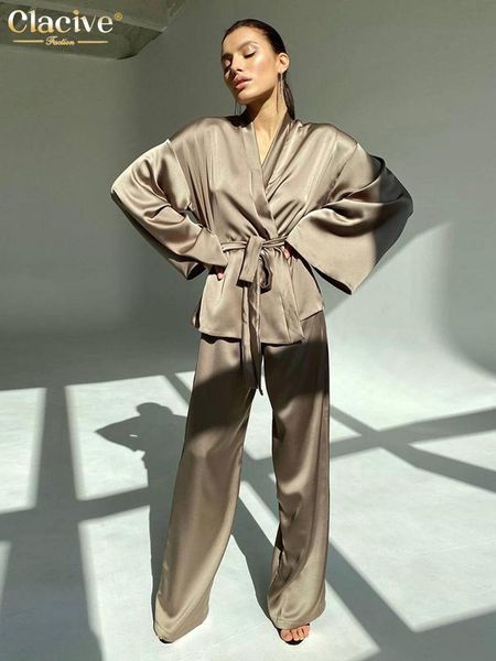 pants clacive fashion loose satin pants set women casual long sleeve shirts wide trousers suits elegant home wear two piece robe sets, White
pants clacive fashion loose satin pants set women casual long sleeve shirts wide trousers suits elegant home wear two piece robe sets, White