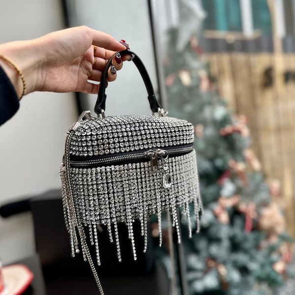 womens designer shimmer glitter vanity box bag tassel rhinestone cosmetic case hand tote silver metal hardware matelasse chain crossbody sho
womens designer shimmer glitter vanity box bag tassel rhinestone cosmetic case hand tote silver metal hardware matelasse chain crossbody sho