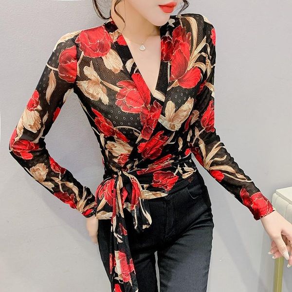 t-shirt #6718 spring wrap t shirt women print floral vneck long sleeves t shirt women vintage tight mesh tshirt lace up red yellow, White
t-shirt #6718 spring wrap t shirt women print floral vneck long sleeves t shirt women vintage tight mesh tshirt lace up red yellow, White