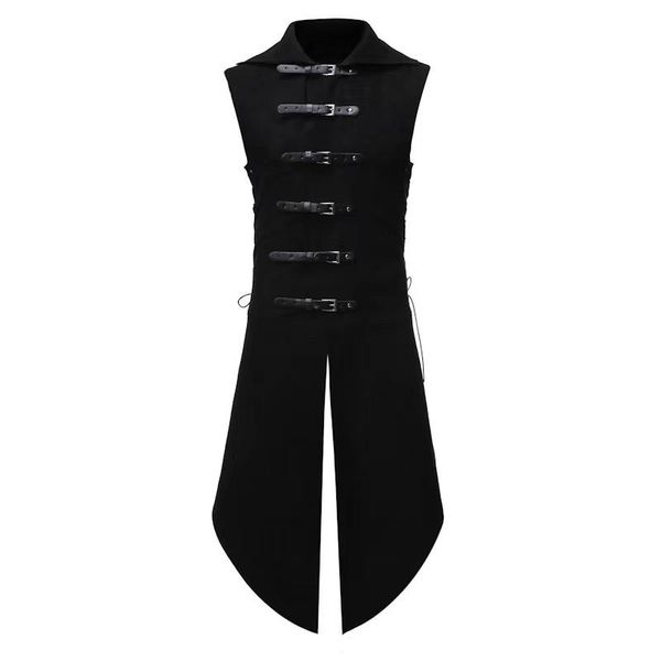 blazers men's vest black gothic vest steampunk cosplay vest vintage leather button hem split long vests halloween gilet 2022, White;black
blazers men's vest black gothic vest steampunk cosplay vest vintage leather button hem split long vests halloween gilet 2022, White;black