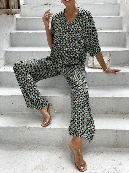 pants 2022 geometric printing pants set women short sleeve cropped high waist pants short shirts two piece set, White
pants 2022 geometric printing pants set women short sleeve cropped high waist pants short shirts two piece set, White