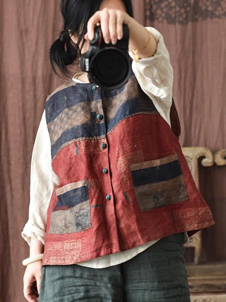 vests johnature women vintage patchwork color vests linen button coats oneck sleeveless 2022 spring new pockets women vests coats, Black;white
vests johnature women vintage patchwork color vests linen button coats oneck sleeveless 2022 spring new pockets women vests coats, Black;white