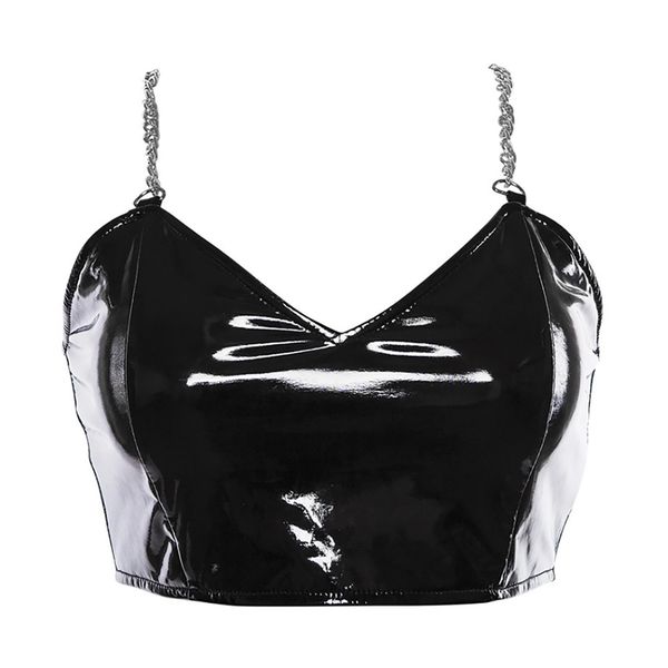 t-shirt womens latex patent leather crop ladies gothic metal chain v neck zipper back fashion corset nightclub dancing costume, White
t-shirt womens latex patent leather crop ladies gothic metal chain v neck zipper back fashion corset nightclub dancing costume, White