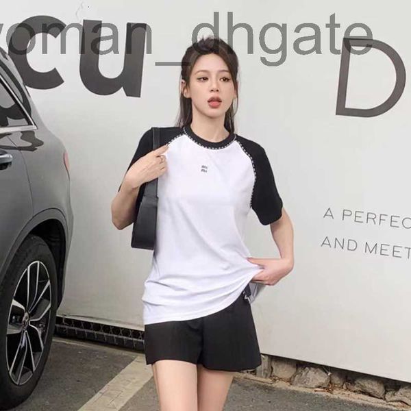 women's t-shirt designer 23 summer small fragrant wind dotted line contrast embroidery decoration round neck raglan short sleeve pure c, White
women's t-shirt designer 23 summer small fragrant wind dotted line contrast embroidery decoration round neck raglan short sleeve pure c, White