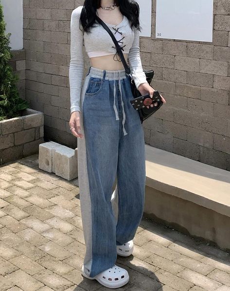 jeans dd2497 new elastic high waist loose mopping wideleg stitching trousers straightleg jeans, Blue
jeans dd2497 new elastic high waist loose mopping wideleg stitching trousers straightleg jeans, Blue