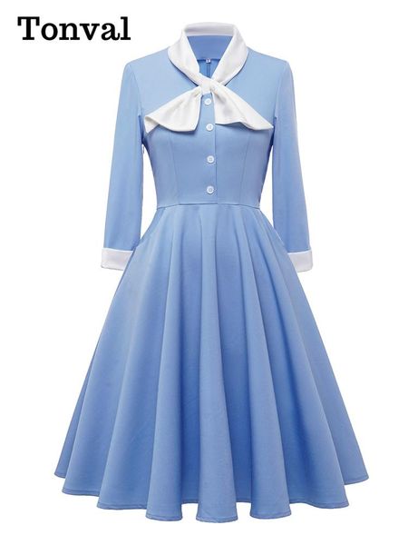 dresses tonval bow neck button front blue robes aline vintage midi swing dresses for women 3/4 length sleeve spring elegant dress, Black;gray
dresses tonval bow neck button front blue robes aline vintage midi swing dresses for women 3/4 length sleeve spring elegant dress, Black;gray
