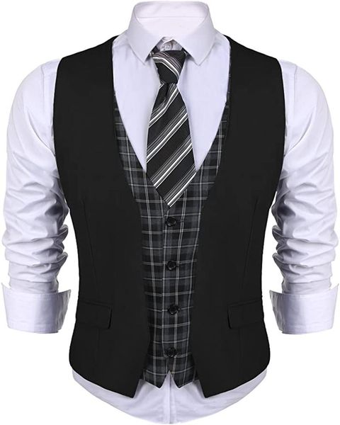 blazers men's layered plaid business suit vest vneck slim fit fake 2piece men's vest suitable for weddings and parties, White;black
blazers men's layered plaid business suit vest vneck slim fit fake 2piece men's vest suitable for weddings and parties, White;black