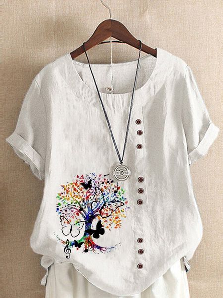 women's t-shirt fashion summer music tree prined round neck short sleeve t-shirt casual loose solid color blouse plus size 230422, White
women's t-shirt fashion summer music tree prined round neck short sleeve t-shirt casual loose solid color blouse plus size 230422, White