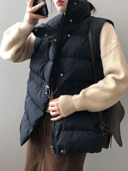 parkas casual belted winter vest women fashion zip sleeveless jacket elegant stand collar outerwear female solid down vest with pocket, Black
parkas casual belted winter vest women fashion zip sleeveless jacket elegant stand collar outerwear female solid down vest with pocket, Black