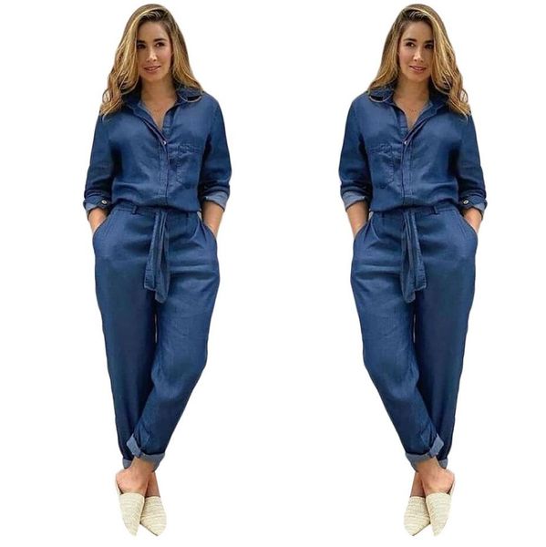 european american women's jumpsuit denim tooling with belt shirt style top, Black;white
european american women's jumpsuit denim tooling with belt shirt style top, Black;white