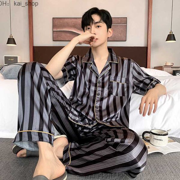 men's sleepwear pajamas for summer ice silk short sleeved pants home wear, oversized, thin set 11, Black;brown
men's sleepwear pajamas for summer ice silk short sleeved pants home wear, oversized, thin set 11, Black;brown