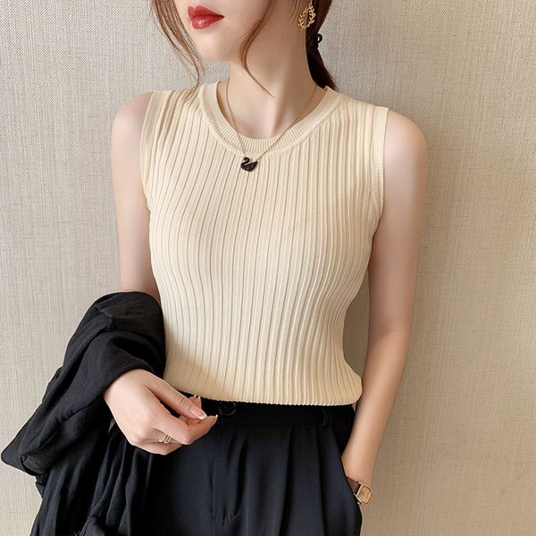 women's tanks camis 3784 knitted sleeveless women oneck solid color tight elastic short s tees femme outerwear summer 230422, White
women's tanks camis 3784 knitted sleeveless women oneck solid color tight elastic short s tees femme outerwear summer 230422, White