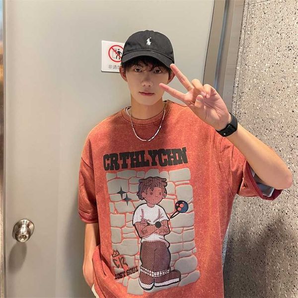 green short sleeved design sense niche american street trend large men's fashion t-shirt, White;black 
green short sleeved design sense niche american street trend large men's fashion t-shirt, White;black