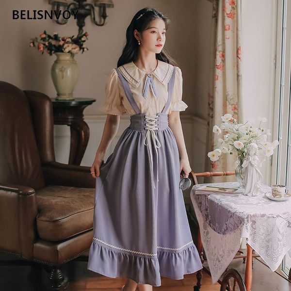 dress japan mori girl style women outfits vintage modern 2 piece sets cute peter pan collar ribbon shirt elastic waist bandage skirt, White
dress japan mori girl style women outfits vintage modern 2 piece sets cute peter pan collar ribbon shirt elastic waist bandage skirt, White
