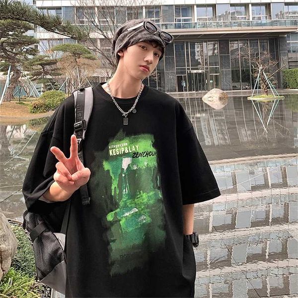 men's short cotton trendy small neckline american street oversize summer half sleeve t-shirt, White;black
men's short cotton trendy small neckline american street oversize summer half sleeve t-shirt, White;black