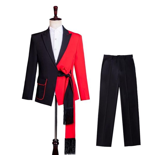 blazers red black patchwork slim fit suits with tassel belt host singer show stage costume men's blazer pants set, White;black
blazers red black patchwork slim fit suits with tassel belt host singer show stage costume men's blazer pants set, White;black