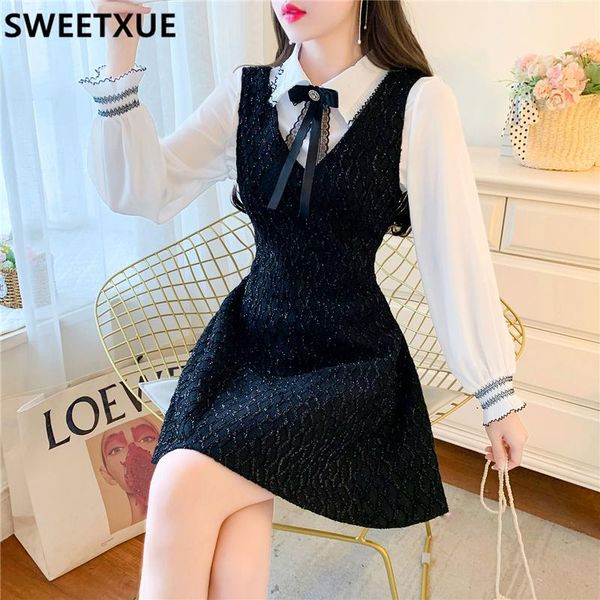 dress sweetxue 2021 autumn french puff sleeve bow white shirt + tweed sequined vest dress elegant chic twopiece set women's
dress sweetxue 2021 autumn french puff sleeve bow white shirt + tweed sequined vest dress elegant chic twopiece set women's