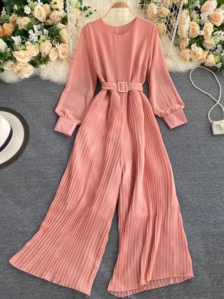 women's jumpsuits rompers women's spring autumn jumpsuit solid color round neck long-sleeved pleated wide-leg pants lace up thin j, Black;white 
women's jumpsuits rompers women's spring autumn jumpsuit solid color round neck long-sleeved pleated wide-leg pants lace up thin j, Black;white