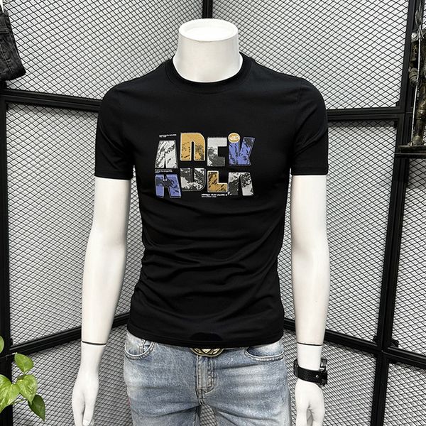 men's t-shirt short sleeve letter printed summer 2023 new casual round neck handsome european fashion slim fit male tees m-7xl, White;black
men's t-shirt short sleeve letter printed summer 2023 new casual round neck handsome european fashion slim fit male tees m-7xl, White;black