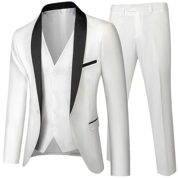 blazers white blue autumn wedding party 3pieces set large size blazer trousers male coat pants vest fashion slim fit party wear clothing, White;black 
blazers white blue autumn wedding party 3pieces set large size blazer trousers male coat pants vest fashion slim fit party wear clothing, White;black