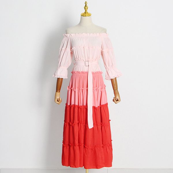 ruffled dress pink long dress new off shoulder contrast panel layered gradient, Black;gray
ruffled dress pink long dress new off shoulder contrast panel layered gradient, Black;gray