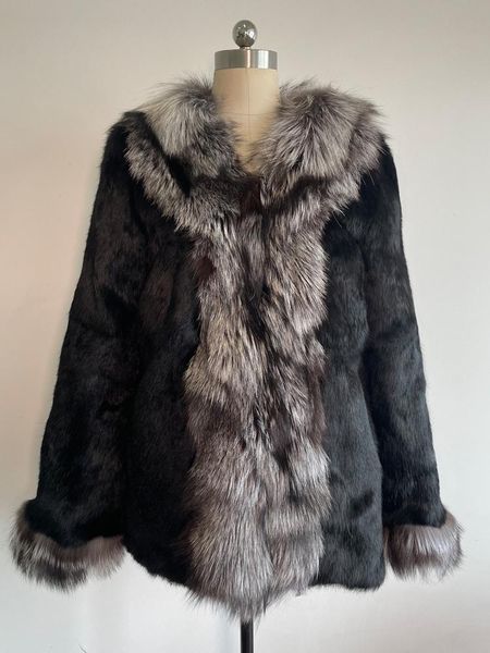fur new winter natural rabbit fur long coat with real fox fur collar and sleeve jacket for women, Black
fur new winter natural rabbit fur long coat with real fox fur collar and sleeve jacket for women, Black