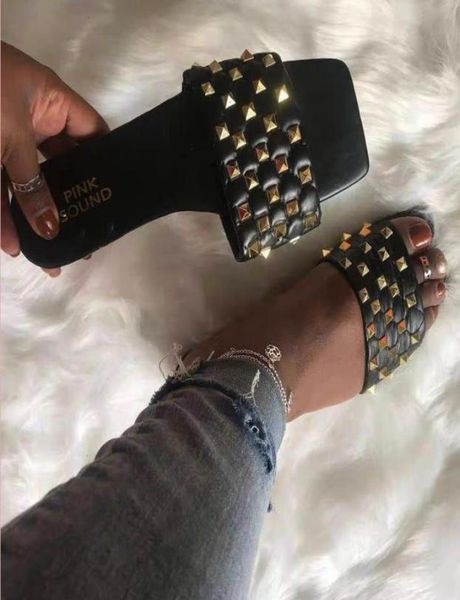 women rivet slides square toe sandal fashion flat slipper quilted stud leather jelly mules shoes good quality big size gr0071063212, Black
women rivet slides square toe sandal fashion flat slipper quilted stud leather jelly mules shoes good quality big size gr0071063212, Black