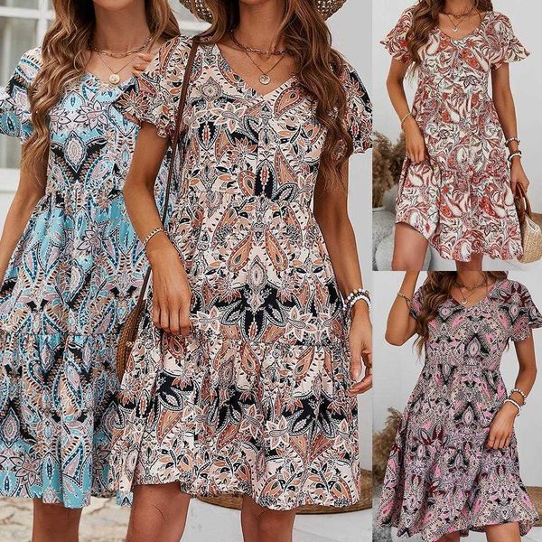 summer womens clothing dress v neck ruffle loose casual holiday floral print, Black;gray
summer womens clothing dress v neck ruffle loose casual holiday floral print, Black;gray