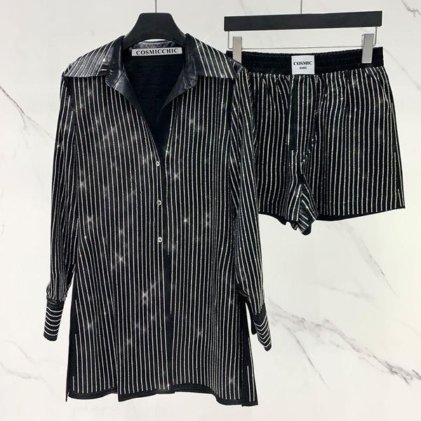 dress 22 runway luxury lady black diamond striped shirt set fashion women elegant long sleeve blouse casual elastic waist shorts, White
dress 22 runway luxury lady black diamond striped shirt set fashion women elegant long sleeve blouse casual elastic waist shorts, White