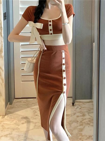 dress summer fashion contrast color 2 piece set women crop + high waist split skirt suits vintage button outfits for woman, White
dress summer fashion contrast color 2 piece set women crop + high waist split skirt suits vintage button outfits for woman, White