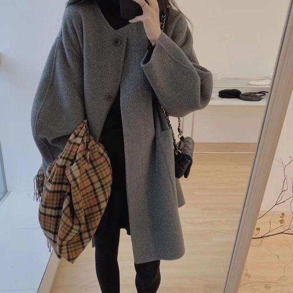 fur women's winter 100 percent cashmere long wool coat jacket with belt female round collar single breasted loose overcoat outerwear, Black
fur women's winter 100 percent cashmere long wool coat jacket with belt female round collar single breasted loose overcoat outerwear, Black